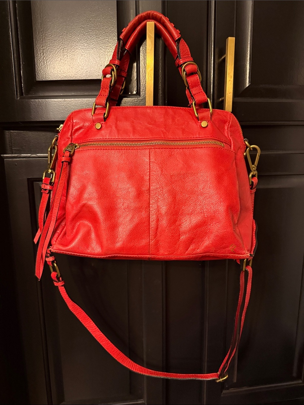 Elliott Lucca Red Pebbled Leather Satchel Crossbody Shoulder Bag